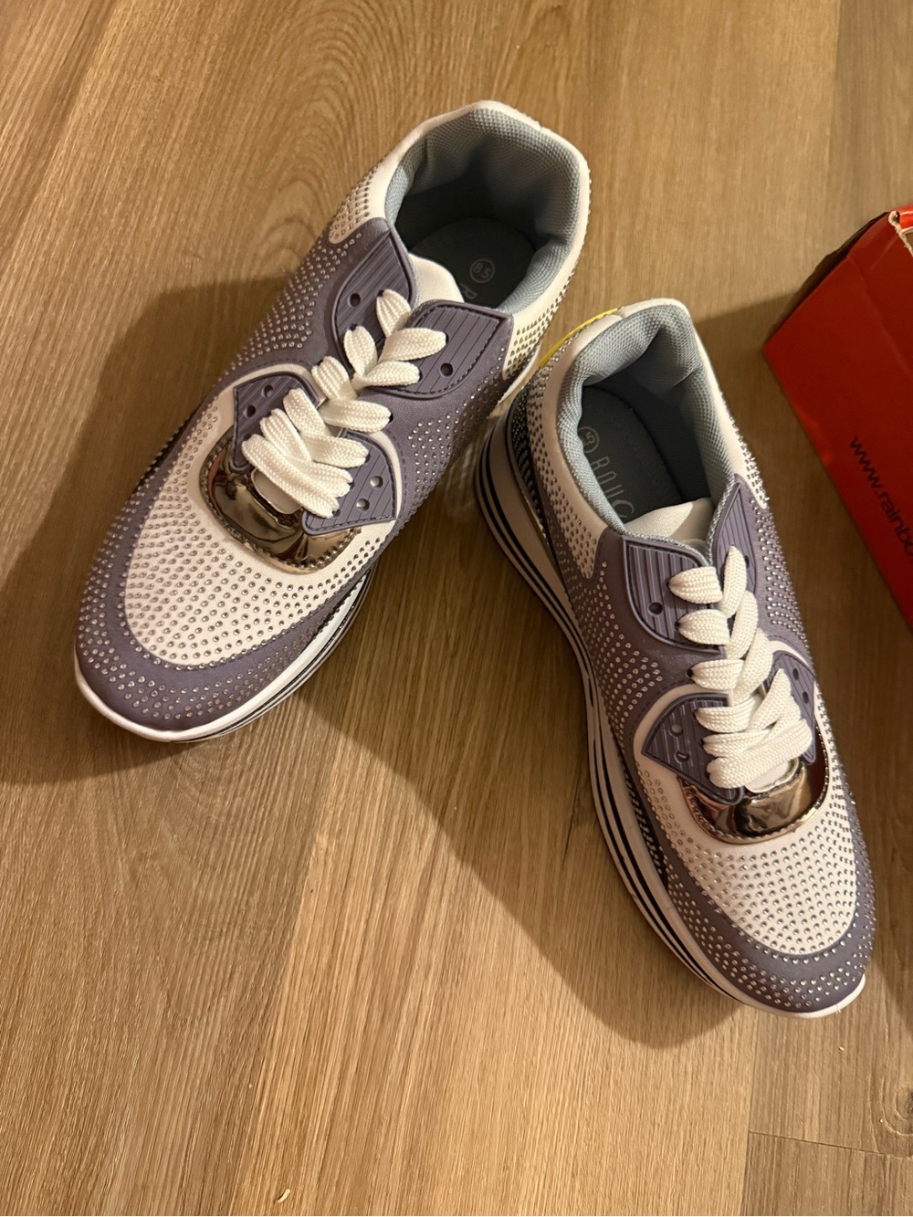 Gray and Black Platform Sneakers With Rhinestones - Picture 7 of 9